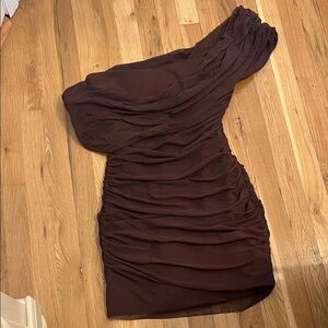Zara One-Shoulder Dress in Deep Brown